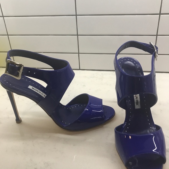 Manolo Blahnik Cobalt Blue Patent Leather Heels - Picture 3 of 8